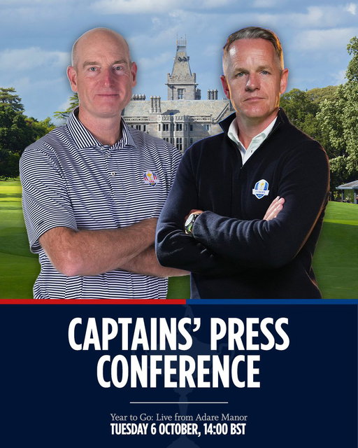 Don't miss the the Year To Go press conference with both captains, Luke Donald and Jim Furyk, at Adare Manor ahead of the 2027 Ryder Cup 🏆

Live TODAY across https://rydercup.com/, X and YouTube at 14:00 BST 🚨

#YearToGo | #RyderCup 