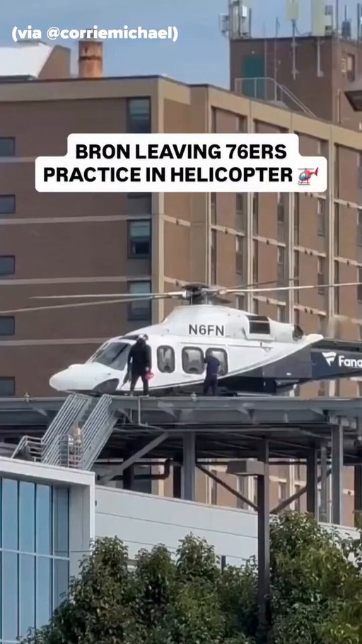 LeBron James was spotted leaving Philly in a Fanatics-branded chopper 🚁

According to @TMZ , James has free use of any @Fanatics aircraft as part of his broad, long-term deal with the company — meaning he can hop on whenever he wants while splitting time between Philly and New York.

(via @corriemichael)