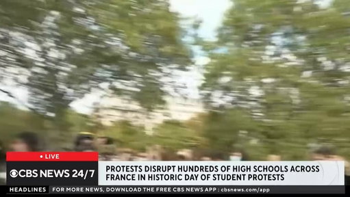 Nearly 2,000 high schools across France are closed as student protests over deteriorating school conditions enter their third week. The protests began in lower-income suburbs around Paris before spreading nationwide, with students joining in solidarity. Some parents and teachers have also joined the demonstrations, which have seen clashes with police and more than 5,000 detentions, including more than 4,000 teenagers, @aidan_stretch reports.