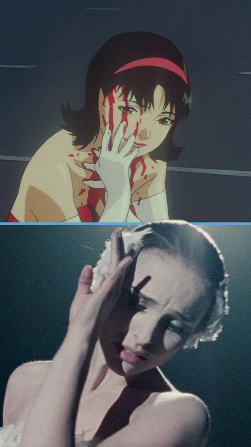 Two psychological spirals, told more than a decade apart.

Films: PERFECT BLUE (1997, dir. Satoshi Kon) and BLACK SWAN (2010, dir. Darren Aronofsky) 