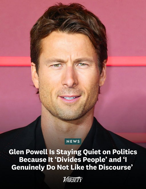 Glen Powell is staying quiet on politics in interviews because "over time I realized that politics divide people."

"People trying to prove their point — for me, it’s the worst version of a  conversation. I genuinely do not like the discourse. It’s not as  healthy as it once was. [Engaging in politics] is not presently  possible. I applaud people for jumping into those things and fighting  for what they believe in. If I were a political person, I would be  talking about it. For me, my calling is elsewhere.” (via Esquire)

https://t.co/MRtoVXQJ0K
