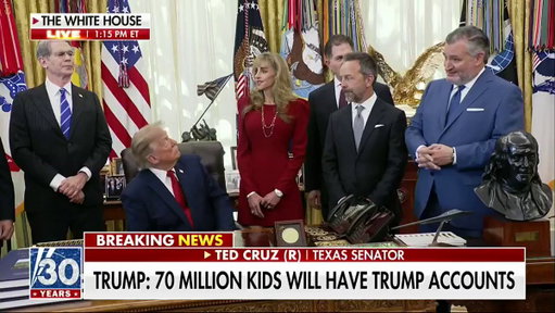 "Next time you go order a Big Mac, you should walk in and say, 'Look, I own the place.'"

Sen. Ted Cruz explains how Trump Accounts could give young Americans a stake in major U.S. companies during President Trump's Oval Office announcement.

Cruz says children who continue investing over time could eventually build hundreds of thousands, or even millions, of dollars in their accounts.