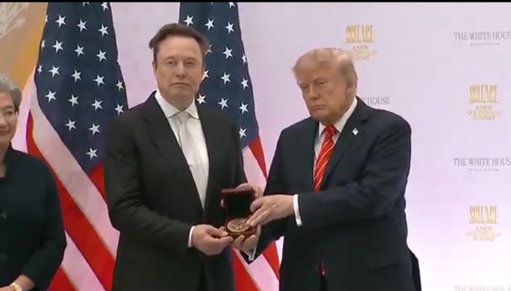 JUST IN: President Trump has awarded Elon Musk with the National Medal of Science. 