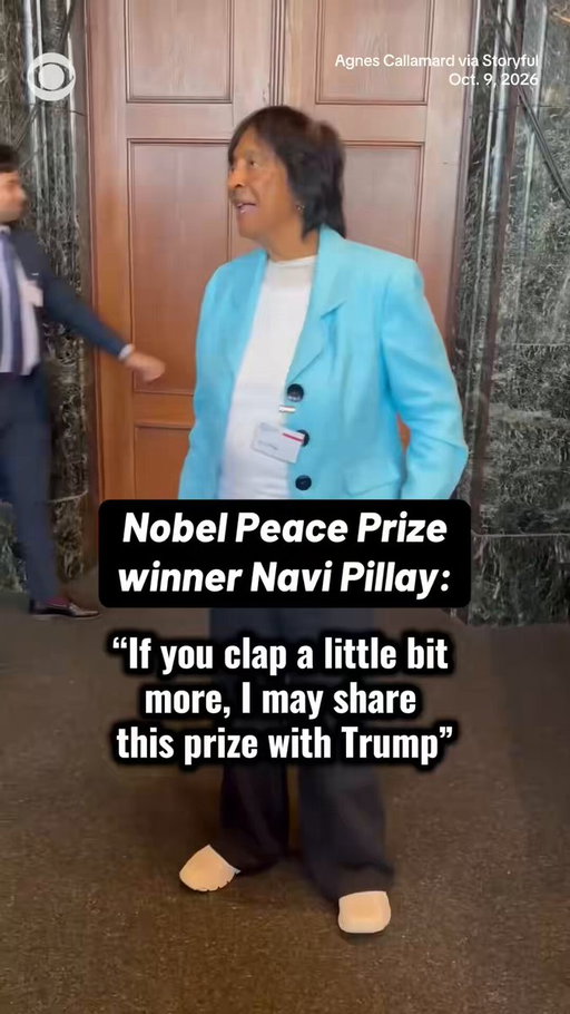 The Nobel Committee awarded the 2026 Nobel Peace Prize to Navanethem "Navi" Pillay, a former International Criminal Court judge and U.N. human rights chief, "for her efforts to promote peace and international law."

She said the award surprised her when her peers greeted her with rounds of applause on Friday, and she joked, "If you clap a little bit more, I may share this prize with Trump."