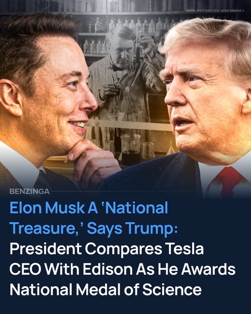 President Donald Trump awarded Elon Musk and five other technology leaders the nation’s highest science and technology honors at the White House, calling the Tesla and SpaceX CEO a “national treasure.”

Musk received the National Medal of Science alongside Alphabet co-founder Sergey Brin, Nvidia ($NVDA) CEO Jensen Huang and AMD CEO Lisa Su.

Microsoft CEO Satya Nadella and Dell Technologies CEO Michael Dell received the National Medal of Technology and Innovation.

Trump praised Musk as “an industrial titan, a brilliant engineer, and one of the greatest technology founders to ever live,” adding that “there is nobody like him.”

He also compared Musk to Thomas Edison and credited him with building SpaceX ($SPCX) after investing his own money into the company.

Trump highlighted SpaceX’s role in restoring U.S. crewed launch capabilities, saying the company helped reduce America’s reliance on foreign countries to send astronauts into space.

Musk congratulated the other honorees on X, while Nadella, Su and Dell each reflected on their careers and the teams that contributed to their success.

The ceremony recognized several executives who have played major roles in semiconductors, cloud computing, software, AI and space technology, including leaders behind some of the largest technology companies in the world.