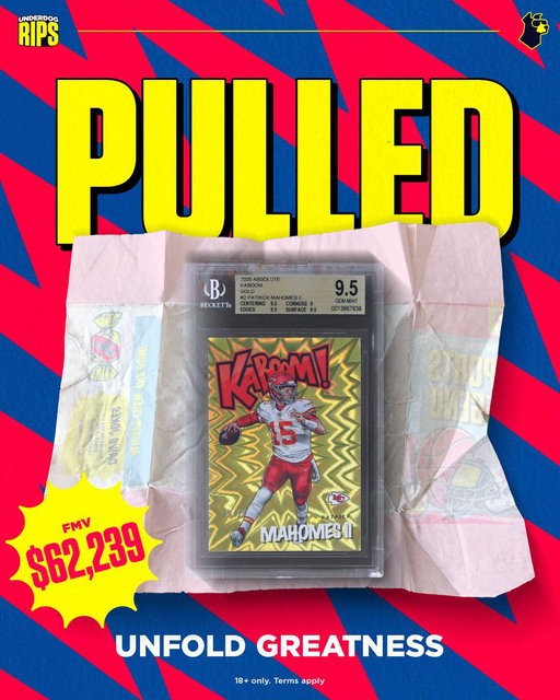 New biggest pull in Rips history 🙌

2020 Panini Absolute Kaboom! Gold Patrick Mahomes II

Instantly sold back for $62,239.48 