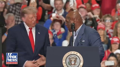 President Trump brings boxing legend Mike Tyson onstage during his Syracuse rally, then jokes that there's one person he definitely doesn't want to fight.

"I don't want to fight him," Trump says, recalling watching the former heavyweight champion dominate opponents in the ring.

"He was the scary guy," Trump adds, before complimenting Tyson's appearance and joking that he looks better now than he did 30 years ago.