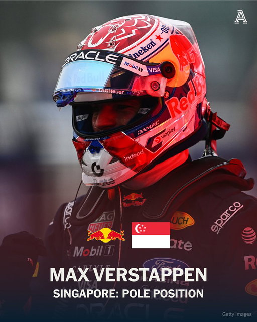 Max Verstappen takes pole position for the Singapore Grand Prix for the first time in his Formula 1 career.

That’s 50 career pole positions for Verstappen, who joins elite company: Sebastian Vettel, Lewis Hamilton, Michael Schumacher and Ayrton Senna 👏 