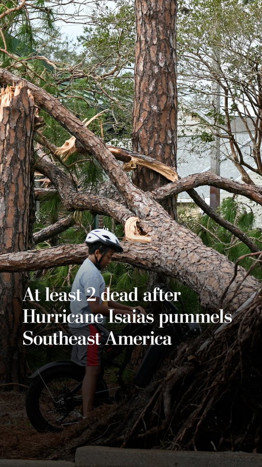 Two dead and hundreds of thousands are without power as Hurricane Isaias sweeps inland.

The Category 2 hurricane made landfall in Florida late Friday, packing wind gusts over 100 mph and a storm surge of up to 6 feet.

https://t.co/GF427JXvMH 