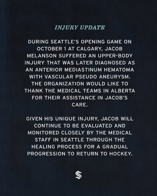An update on #SeaKraken forward Jacob Melanson: 