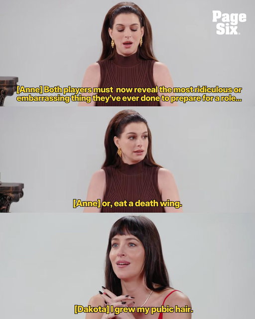 Dakota Johnson admits she went full frontal for "Fifty Shades of Grey" and Anne Hathaway's reaction says it all. 😂

📸: YouTube/First We Feast 