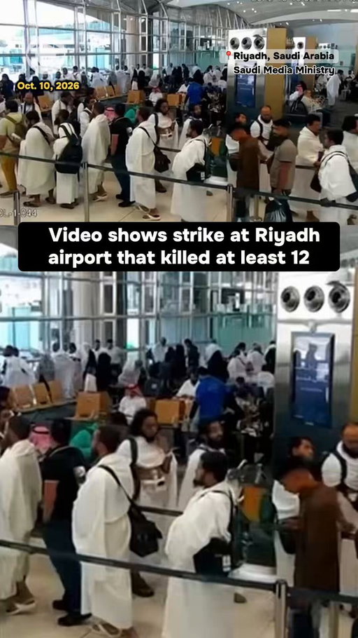 Footage released on Monday shows the moment of a deadly strike at King Khalid International Airport in Riyadh, Saudi Arabia, on Saturday. At least 12 people were killed and 309 others injured.

Yemen’s Houthi group said it had carried out at least four operations targeting King Khalid International Airport in Riyadh since Saturday.