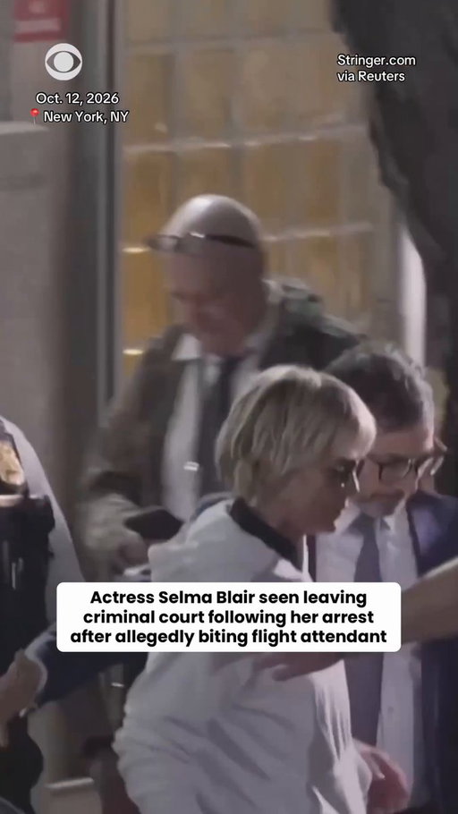 Actress Selma Blair was seen leaving Queens Criminal Court following her arraignment on Monday. She was arrested after allegedly biting a flight attendant on board a Delta Air Lines flight from Los Angeles to New York's John F. Kennedy International Airport on Sunday night.

Following her arrest, she allegedly kicked a police officer and a nurse and is facing two assault charges.