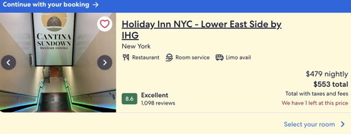 THE HOLIDAY INN IN THE LES IS $553 TOMORROW NIGHT 