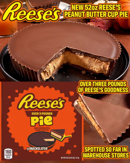 IT'S HAPPENING! Reese's is dropping a 52oz *pie* that is a GINORMOUS Peanut Butter Cup!

This was sold online five years ago and went instantly from @reeses  and is FINALLY getting a true release in stores.

So far it has been spotted at BJ's Wholesale Club and is an absolutely need!

It is $39.99 for those wondering and is gonna be better than ANY pie you might bring for Thanksgiving.

Would you grab a Reese's Pie for the holidays?!

#reeses #reesespeanutbuttercups #pies #candy #pie