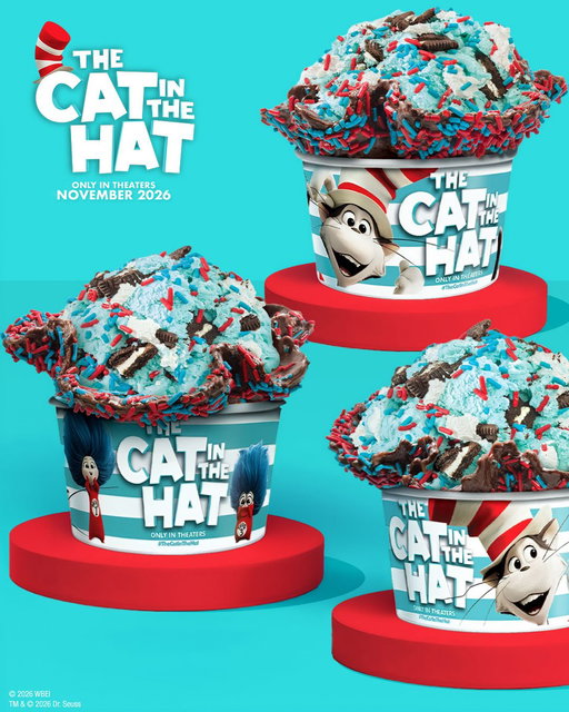 The CAT's out of the bag! The Cat in the Hat’s Cotton Candy Catastrophe Creation™ &amp; Cake Full of Things have arrived 😻🩵🍦🎂 Only here for a limited time.

🎬See THE CAT IN THE HAT only in theaters November 6. #TheCatinTheHat 