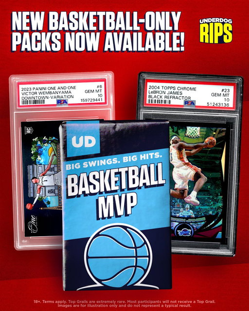🚨NEW PACKS DROP🚨

Our first basketball-only packs are here! $5, $25, $100 and $1,000 are NOW LIVE on Underdog RIPS

https://play.underdogsports.com/vgwg/ggphqmyh 