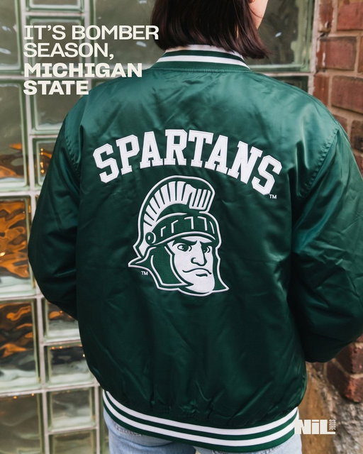 The Bomber Jacket made for Spartans

- Tackle twill oversized logo and Spartans in block font on the back 
- A full satin body and quilted interior  
- Full snap front &amp; side pockets 
- Pre-order ends Oct. 26  

It'll be the best jacket in Michigan: https://nil.store/michigan-state/products/pre-order-2026-michigan-state-mascot-edition-bomber-jacket?Size=Small 