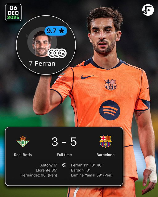 🔥 Last time Barcelona travelled to Real Betis, they won 3-5… thanks to a HATTRICK from Ferran Torres.

They won’t have Ferran this time around! 😅 