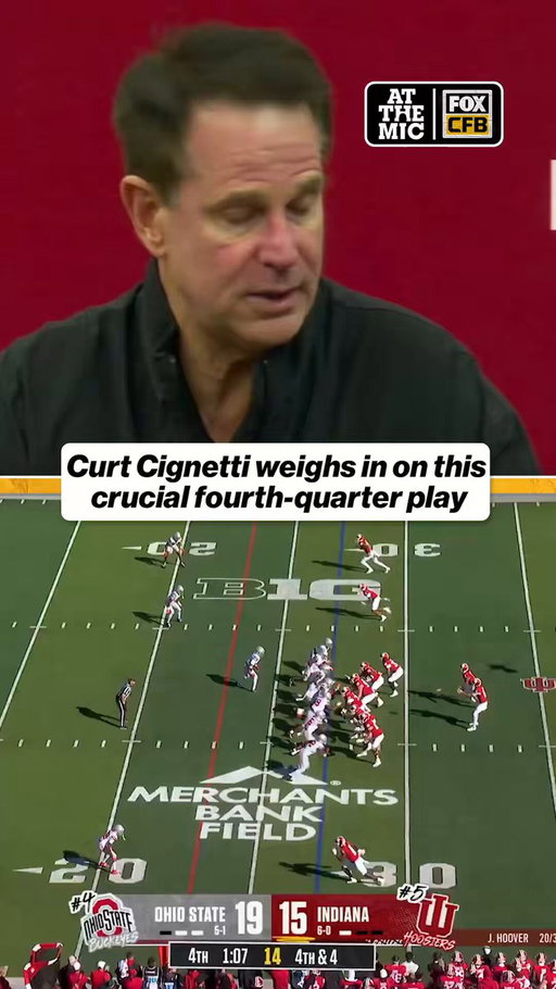 Curt Cignetti on the late game play that ended Indiana's 22-game winning streak:

“Y’all saw the last play. We were fourth-and-four and expecting a house blitz. You never really know—you're rolling the dice. That's our blitz check that we ran. We called it because they got us on it in that one other series in the third quarter on fourth down, where he got sacked down in the red area. We had it, and we just didn't make it happen. So, it's a hard one to swallow. Learn from it, and move on." https://x.com/CFBONFOX/status/2111555059637244166/video/1
