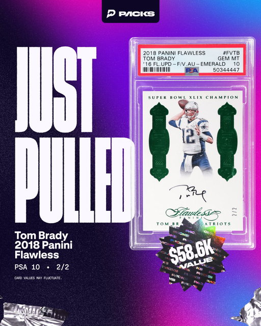 🚨 FIRST GRAIL PULLED 🚨

A user from Nebraska just pulled a 2018 Panini Flawless '16 Flawless Victors Autograph Emerald Tom Brady 2/2 from a $5 Bonus Pack 

It was instantly sold back for $58,688.40 🤑 