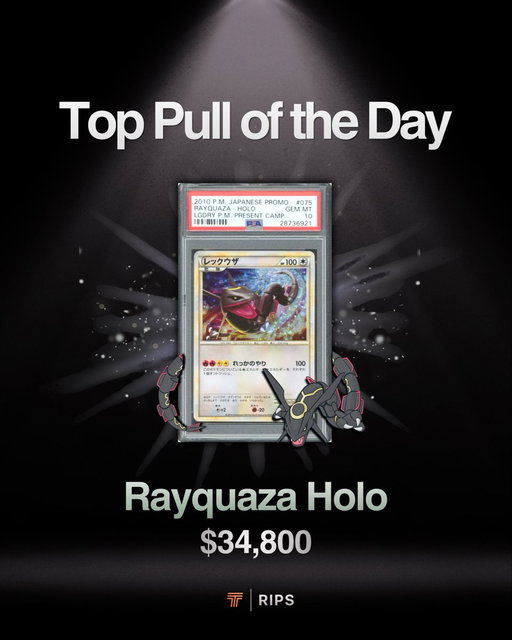 RAYQUAZA-HOLO, 2010 POKEMON JAPANESE PROMO, PSA 10 valued at $34,800 was pulled from a $5,000 Master Pack Today! 👀 