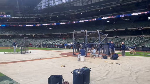 Junior Caminero did damage to the scoreboard in Milwaukee while taking batting practice ahead of the World Series 