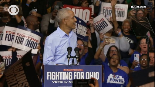 Former President Barack Obama returned to the campaign trail in Cleveland, Ohio, on Saturday to back the state's Democratic candidates ahead of November's midterm election. The 44th president will head to Michigan for another rally tonight as President Trump campaigns in Georgia. 