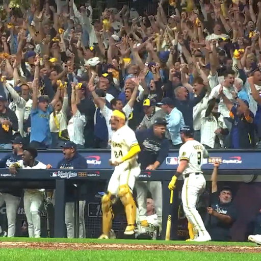 The reaction from William Contreras, Daniel Vogelbach, and Brewers fans after Sal Frelick's home run  