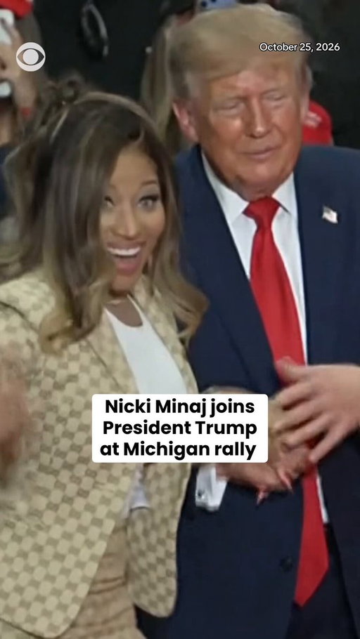 Rapper Nicki Minaj joined President Trump on the campaign trail on Sunday, making an appearance at the president's rally in Michigan. 