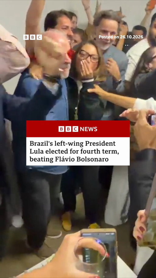 Brazil's left-wing President Lula has celebrated with his family and allies, after being elected for a fourth term. He defeated Flávio Bolsonaro - the son of former president Jair Bolsonaro, who is under house arrest. Read more: https://t.co/KAtqAoHHbL 