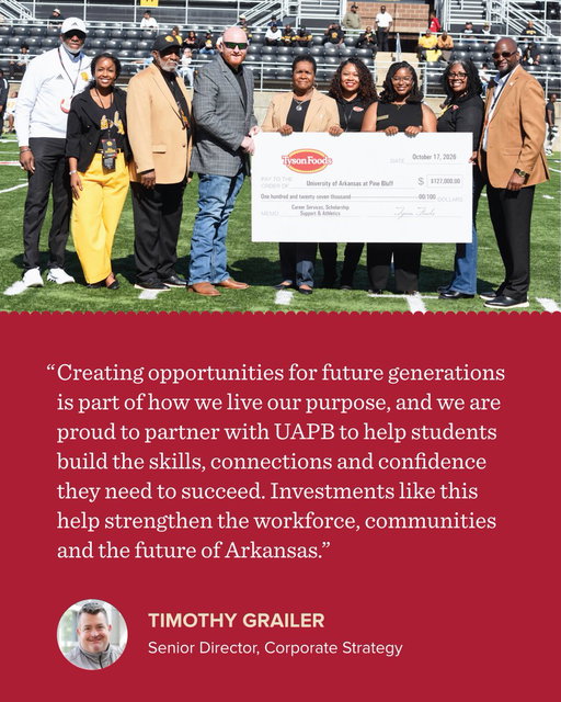 We’re investing $100K in @uapbinfo to help students build the skills, connections and confidence to take the next step in their careers. Proud to celebrate this commitment with the UAPB community at Homecoming. 💛🖤 