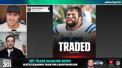 “It’s exactly what they need.” ✅

@Nate_Tice and @greggrosenthal react to the Seahawks trading for Quenton Nelson. 

(via Football 301) 