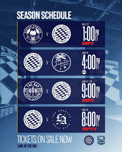 Our first TGL season match schedule is officially live, and the roster is lethal. Who's coming!? No one's more ready of our first @tgigolf season than us! Who's ready tomorrow watch the guys make their debut? Join us in Florida for our inaugural season! Tickets are now available at the link in bio, and are limited! #MCGC #MotorCityGolfClub #TGL