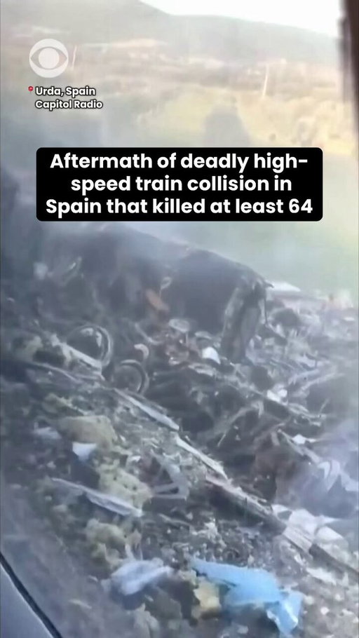 Video shows the immediate aftermath of a deadly high-speed train collision in central Spain on Wednesday that killed at least 64 people and injured 80 others, authorities said.

The crash occurred in the province of Toledo when a high-speed train slammed into the back of another train that had stopped, derailing two cars. Both trains were traveling from Madrid to Seville, carrying a combined 544 passengers. The cause of the crash remains unknown.