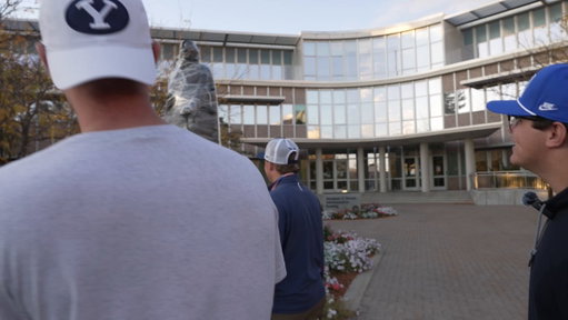BYU wraps their statues to prevent Utah from vandalizing them during the Holy War 