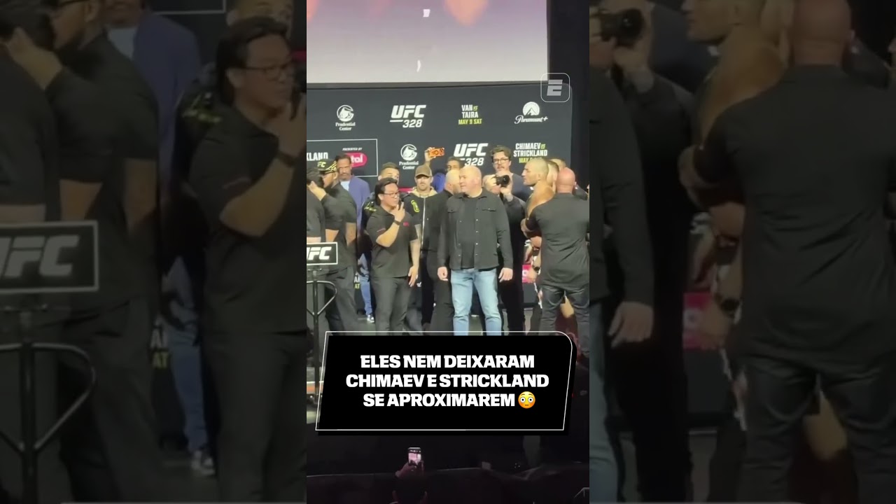 🚨 CLIMA QUENTE! Na pesagem do UFC 328, Khamzat Chimaev e Sean Strickland precisaram ser contidos