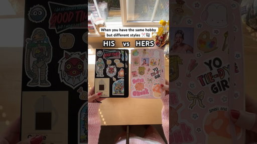 what it looks like to share the same hobby but different styles ✂️📓 (his vs her journals) 🖤📐💖🎨