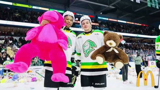 Linus Funck Brings Down the Bears in the Knights Teddy Bear Toss!