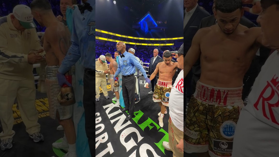 🏆 Teofimo Lopez celebrates at center ring as he is crowned the WBA Welterweight World Champion! 👑✨
