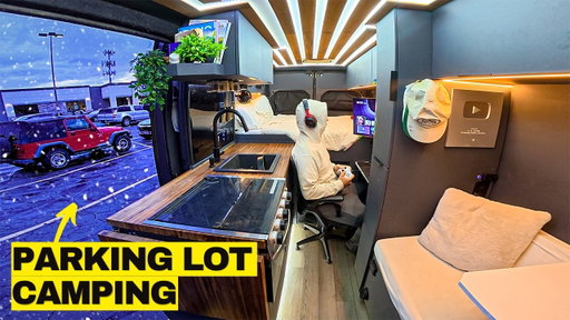 Stealth Camping In a Parking Lot | Gaming & Cooking Baked Potato