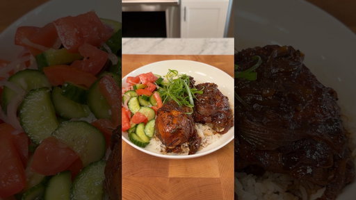 Chicken adobo with a tangy cucumber tomato salad 🍗🥗