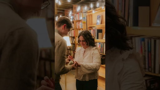 Rented out a Bookstore after hours so he could set up lights and and wine for a surprise #proposal