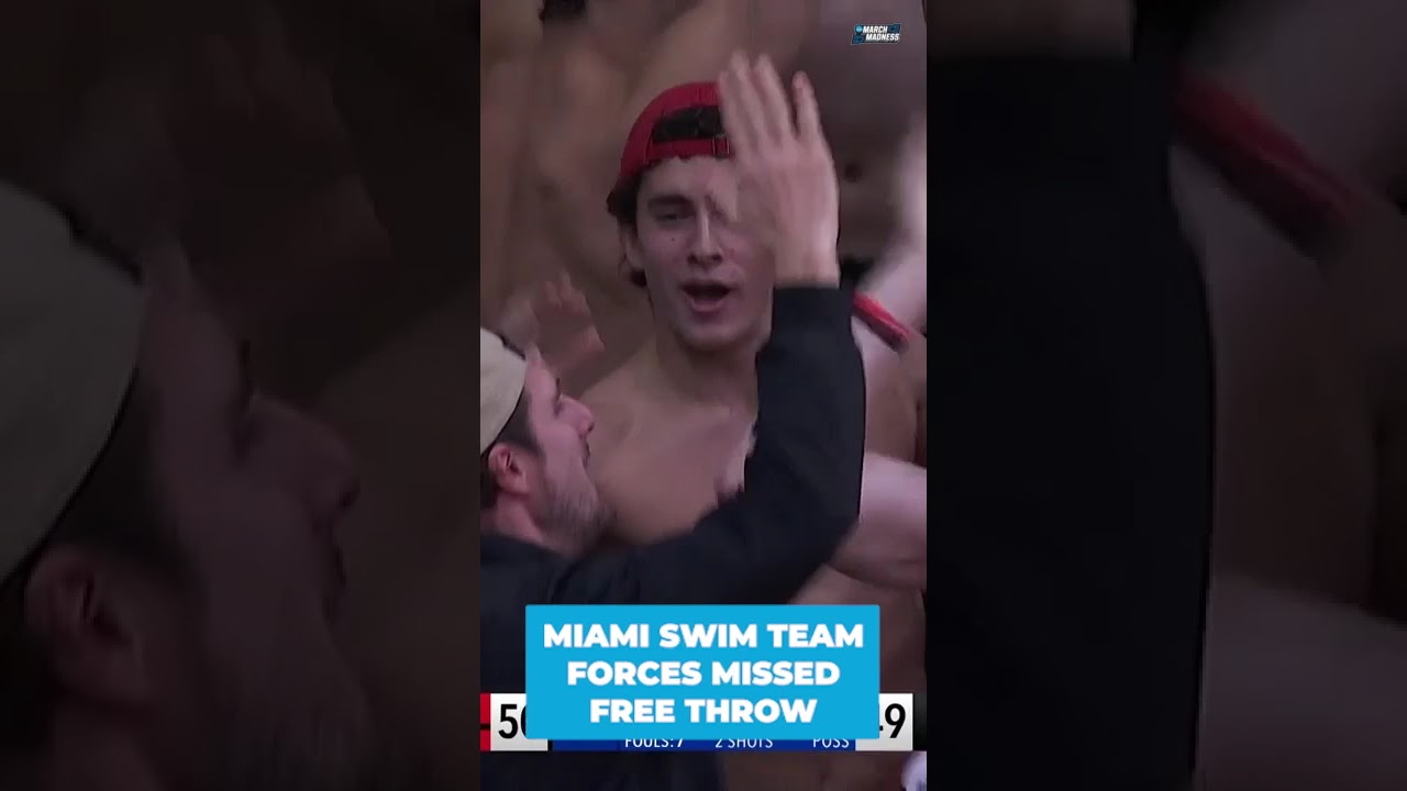 Miami swim team forces missed free throw in First Four 🤣 #shorts