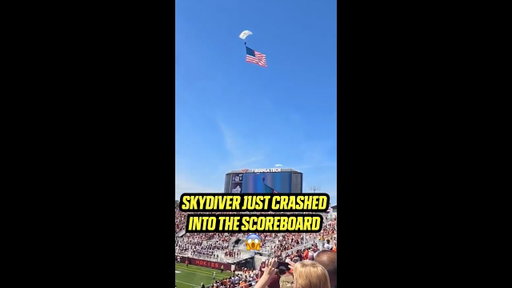 Skydiver just crashed into the scoreboard 👀  | #NFL