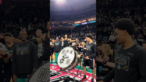Dylan's turn 🥁 (we'll get some practice in before next time 😉) #spurs #nba #dylanharper