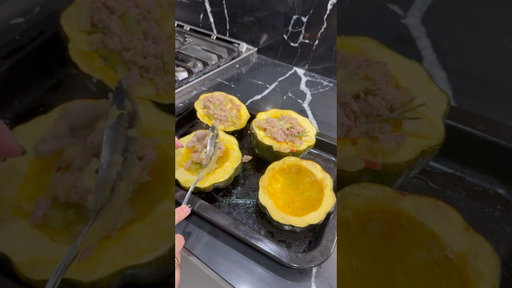 Stuffed acorn squash recipe!! Recipe in comments!  #recipevideo #acornsquash