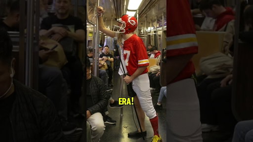 Taylor Swift and Travis Kelce do stand up in the subway.