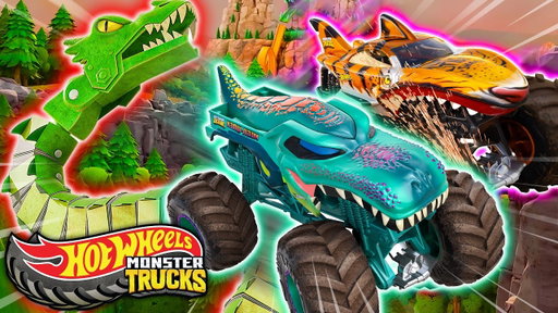 It's Time for Sharks vs. Dinos! | "Sharks vs. Dinos" PART 1 | Hot Wheels Monster Trucks