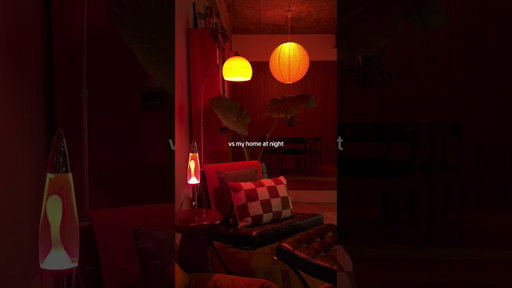 daytime vs nighttime in my home 🏡#interiordesign #aestheticroomdecor #homeinspo #midcenturymodern
